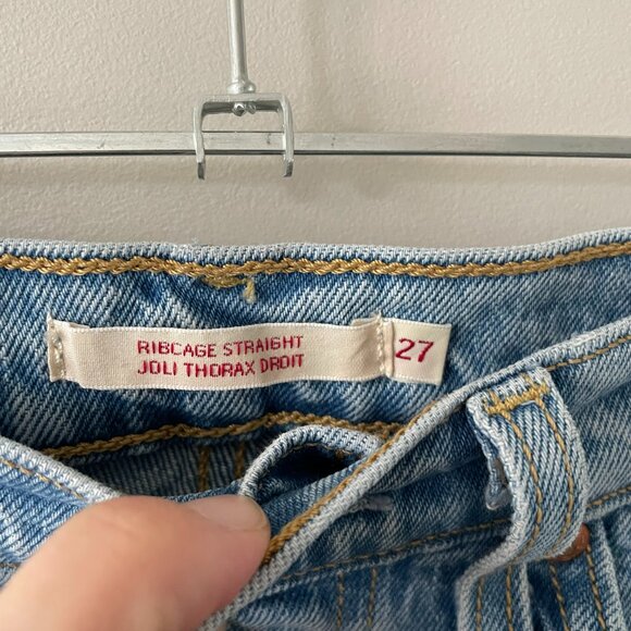 Levi's Ribcage Straight Button Fly Waist Denim High Rise Casual Jeans Blue 27 - Picture 8 of 10